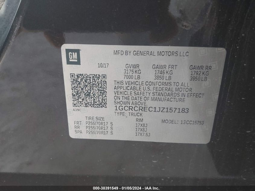 2018 CHEVROLET SILVERADO 1500 1LT - 1GCRCREC1JZ157183