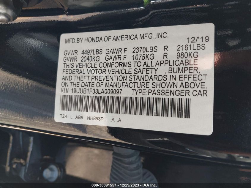 2020 ACURA TLX - 19UUB1F33LA009097