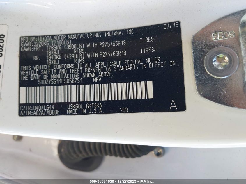 2015 TOYOTA SEQUOIA SR5 5.7L V8 - 5TDZY5G11FS058751