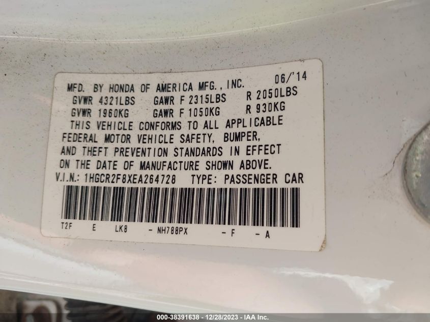 2014 HONDA ACCORD EX-L - 1HGCR2F8XEA264728