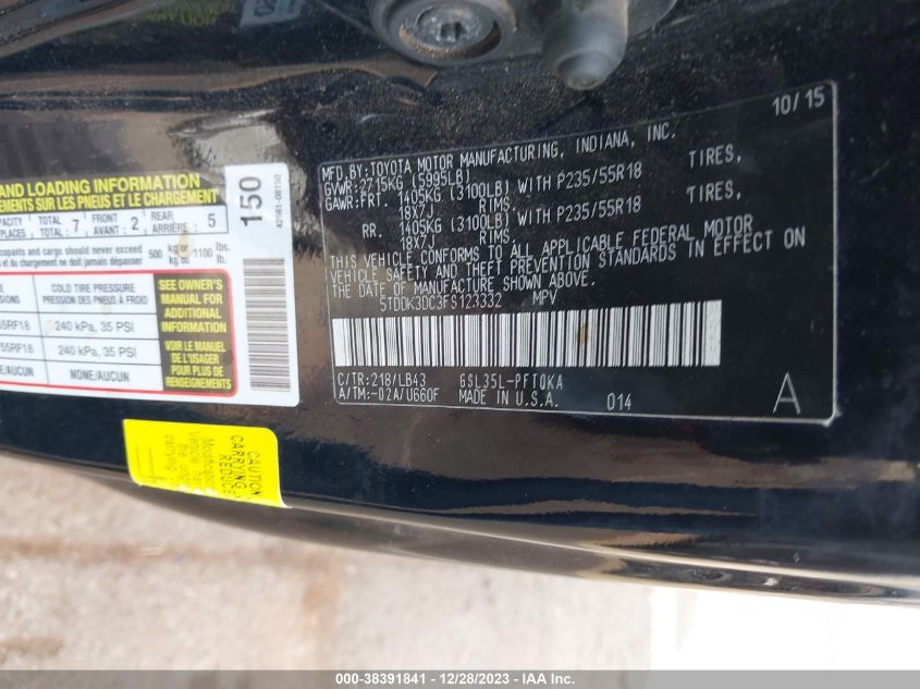 2015 TOYOTA SIENNA LIMITED PREMIUM 7 PASSENGER - 5TDDK3DC3FS123332