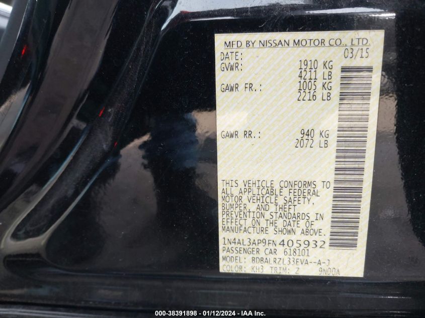 2015 NISSAN ALTIMA 2.5 SL - 1N4AL3AP9FN405932