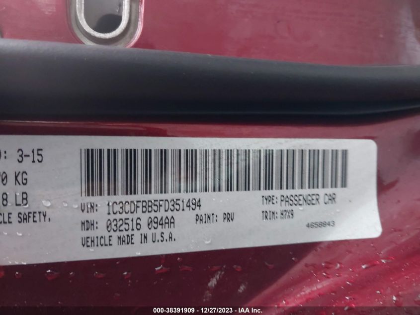 2015 DODGE DART SXT - 1C3CDFBB5FD351494