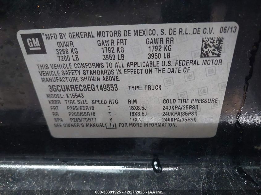 2014 CHEVROLET SILVERADO 1500 2LT - 3GCUKREC8EG149553