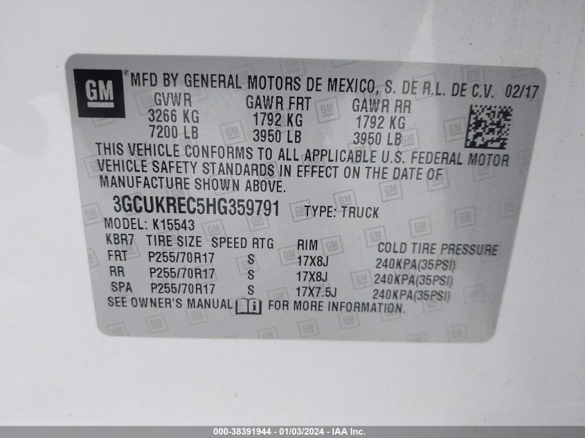 2017 CHEVROLET SILVERADO 1500 1LT - 3GCUKREC5HG359791