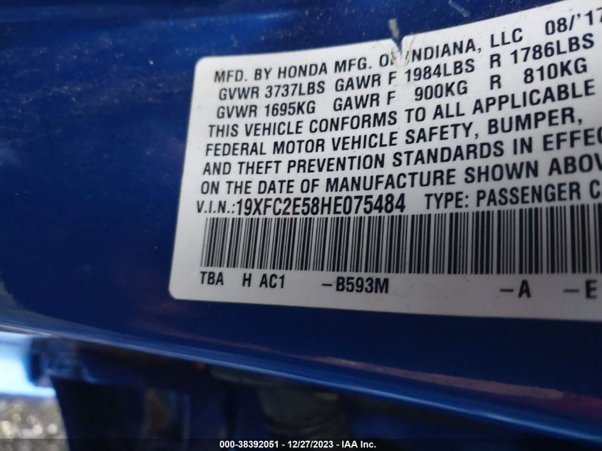 2017 HONDA CIVIC LX - 19XFC2E58HE075484