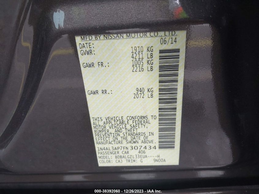 2015 NISSAN ALTIMA 2.5 S - 1N4AL3AP7FN307434