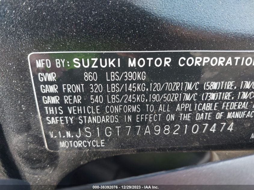 2008 SUZUKI GSX-R1000 JS1GT77A982107474