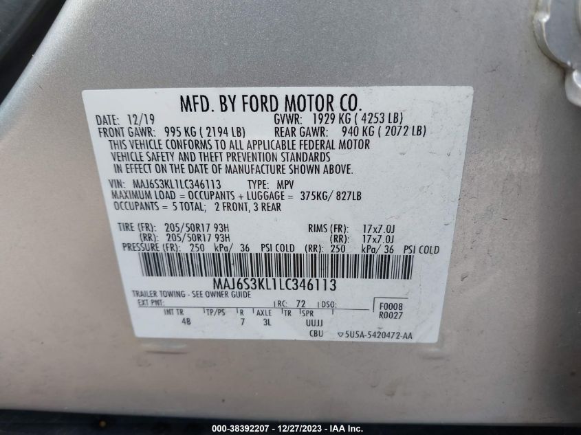 2020 FORD ECOSPORT TITANIUM - MAJ6S3KL1LC346113