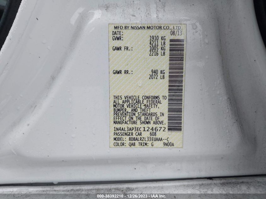 2014 NISSAN ALTIMA 2.5 S - 1N4AL3AP3EC124672