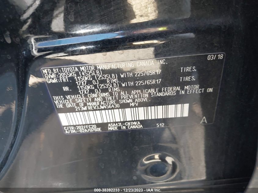 2018 TOYOTA RAV4 XLE - 2T3WFREV3JW456430