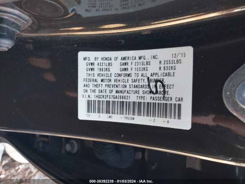 2016 HONDA ACCORD SPORT - 1HGCR2F57GA098631