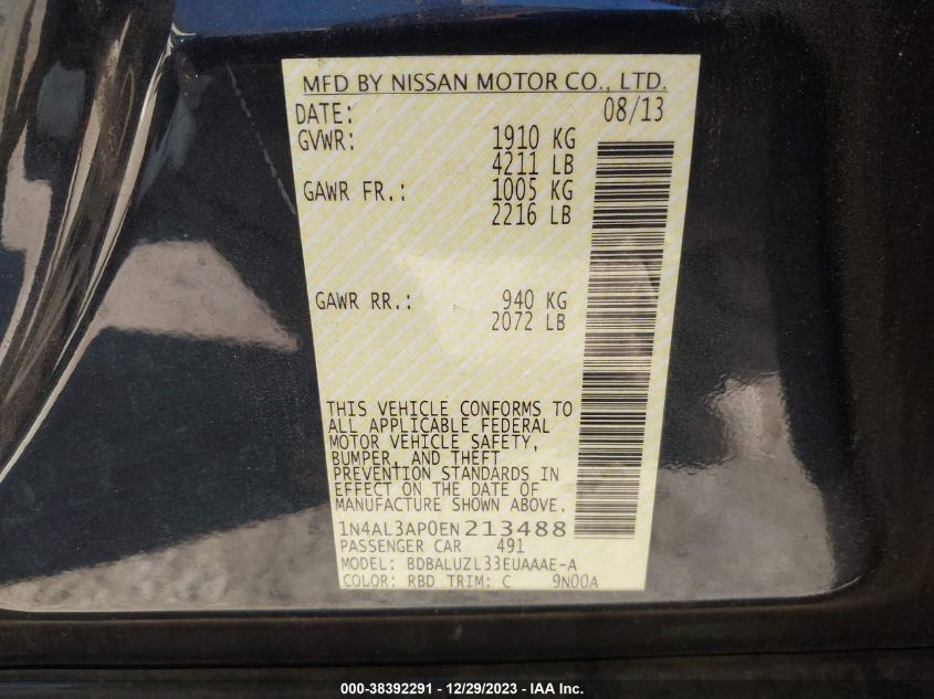 2014 NISSAN ALTIMA 2.5/S/SV/SL - 1N4AL3AP0EN213488