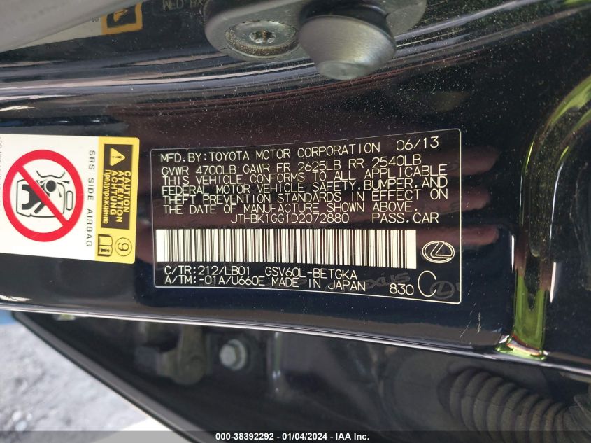 2013 LEXUS ES 350 - JTHBK1GG1D2072880