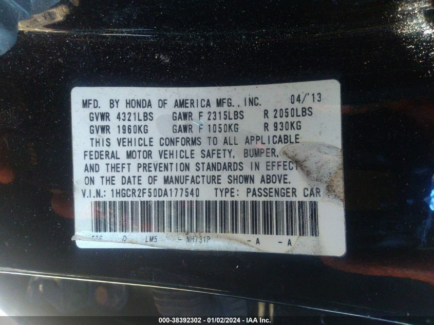 2013 HONDA ACCORD SPORT - 1HGCR2F50DA177540