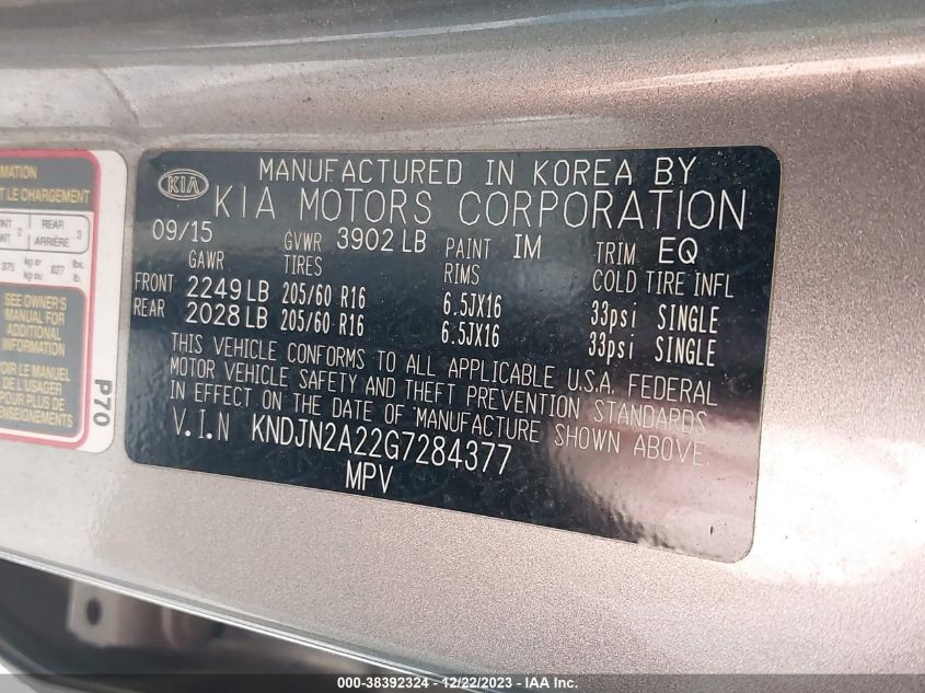 2016 KIA SOUL - KNDJN2A22G7284377