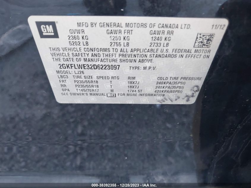 2013 GMC TERRAIN SLT-2 - 2GKFLWE32D6223097