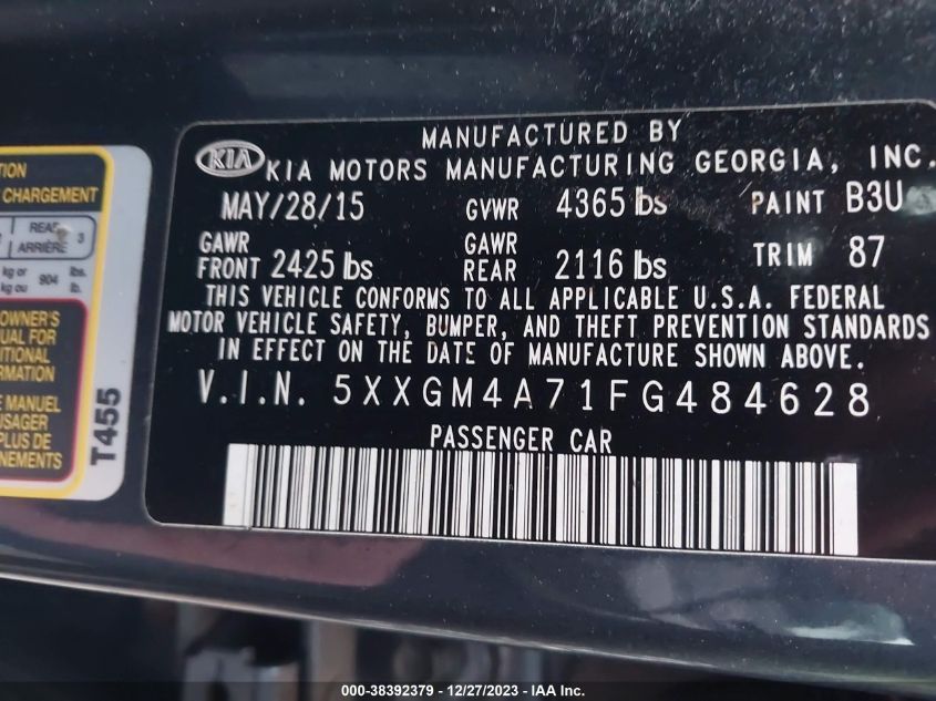 5XXGM4A71FG484628 | 2015 KIA OPTIMA