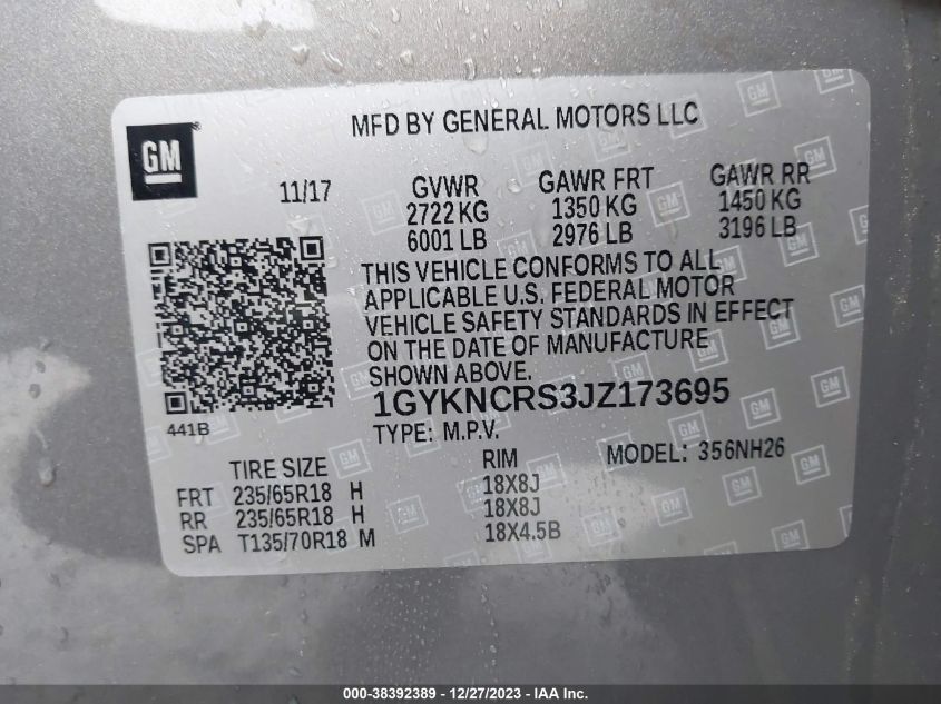 2018 CADILLAC XT5 LUXURY - 1GYKNCRS3JZ173695