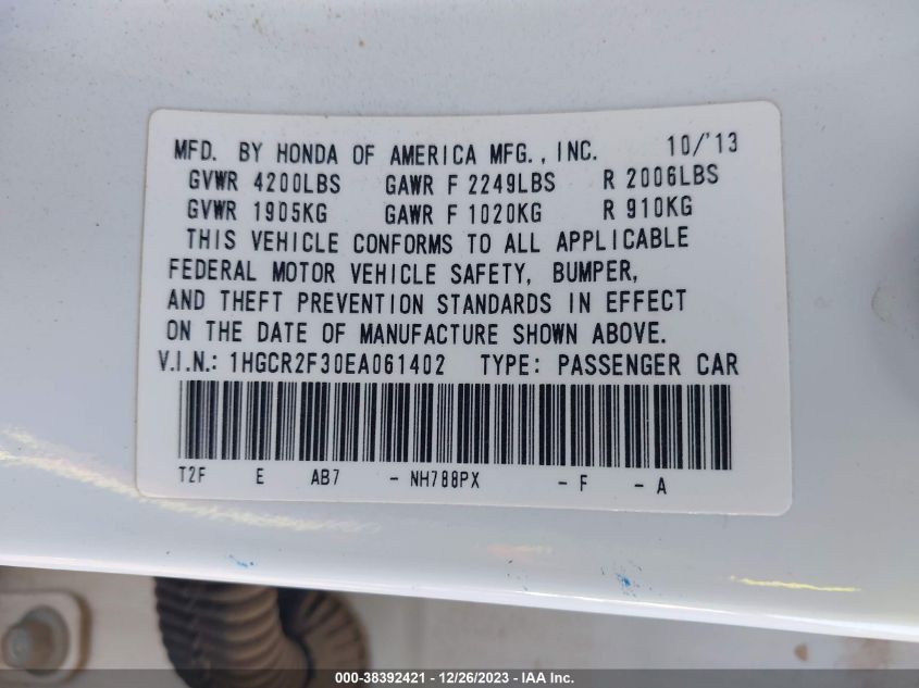 2014 HONDA ACCORD LX - 1HGCR2F30EA061402