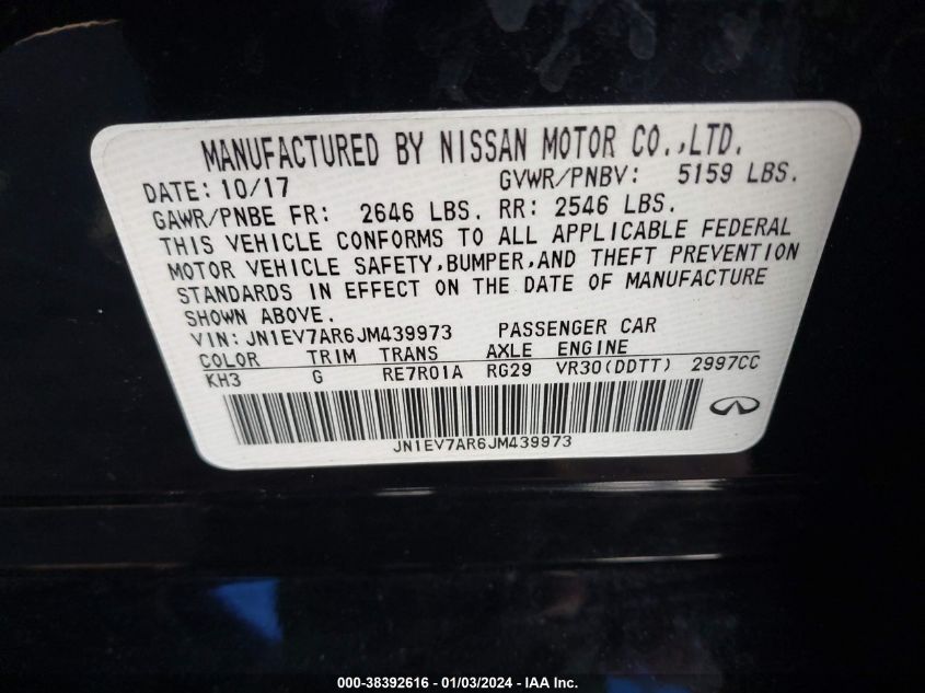 2018 INFINITI Q50 3.0T LUXE - JN1EV7AR6JM439973