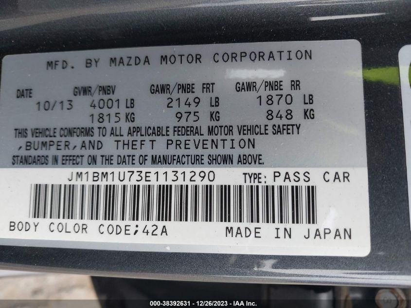 2014 MAZDA MAZDA3 I SPORT - JM1BM1U73E1131290