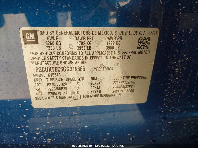 2016 CHEVROLET SILVERADO 1500 HIGH COUNTRY - 3GCUKTEC6GG319666