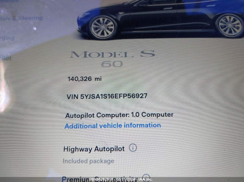 2014 TESLA MODEL S - 5YJSA1S16EFP56927