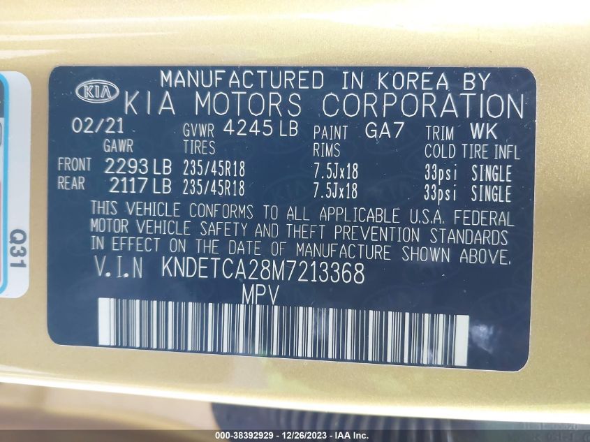 2021 KIA SELTOS SX TURBO - KNDETCA28M7213368