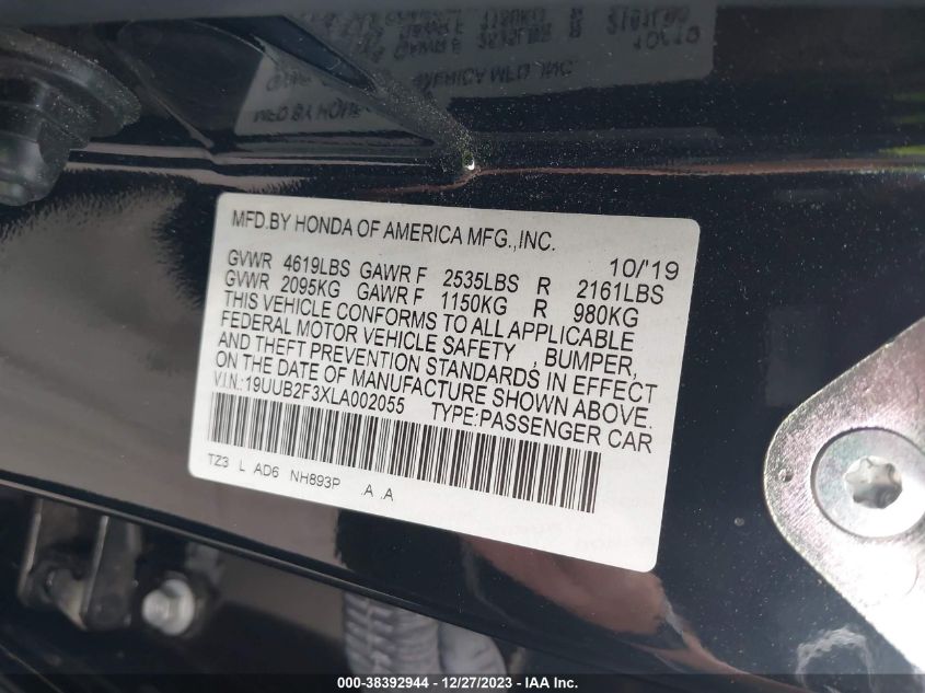 2020 ACURA TLX STANDARD - 19UUB2F3XLA002055