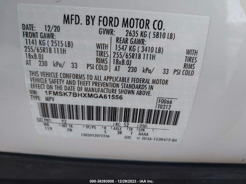 2021 FORD EXPLORER - 1FMSK7BHXMGA61556