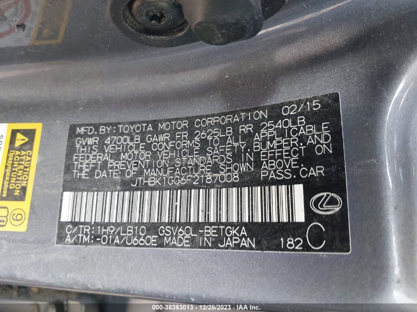 2015 LEXUS ES 350 350 - JTHBK1GG6F2187008