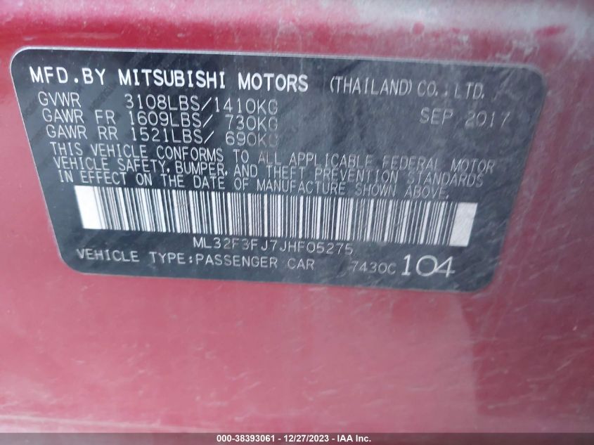 2018 MITSUBISHI MIRAGE G4 G4 ES - ML32F3FJ7JHF05275