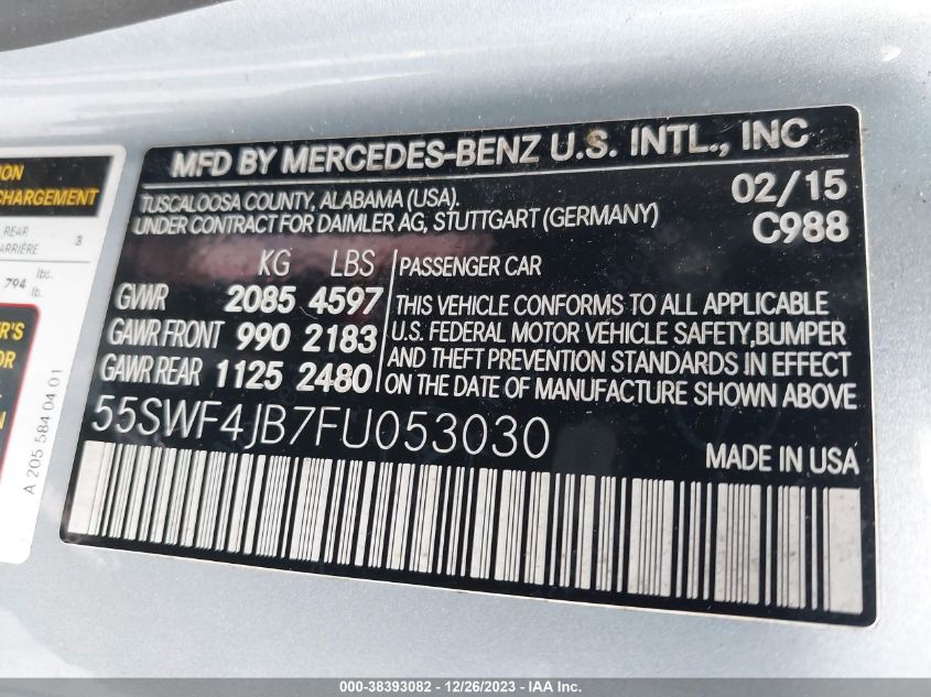 2015 MERCEDES-BENZ C 300 LUXURY/SPORT - 55SWF4JB7FU053030