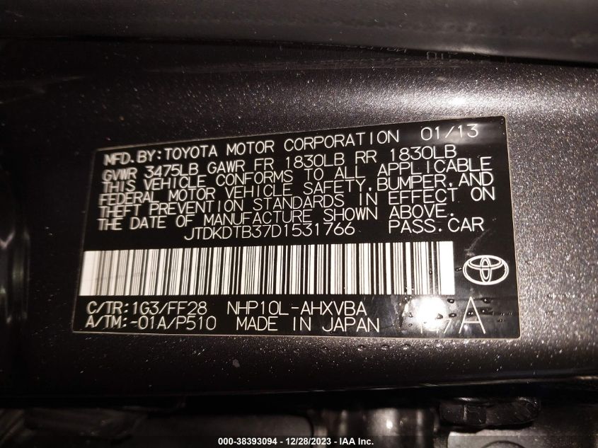 2013 TOYOTA PRIUS C - JTDKDTB37D1531766