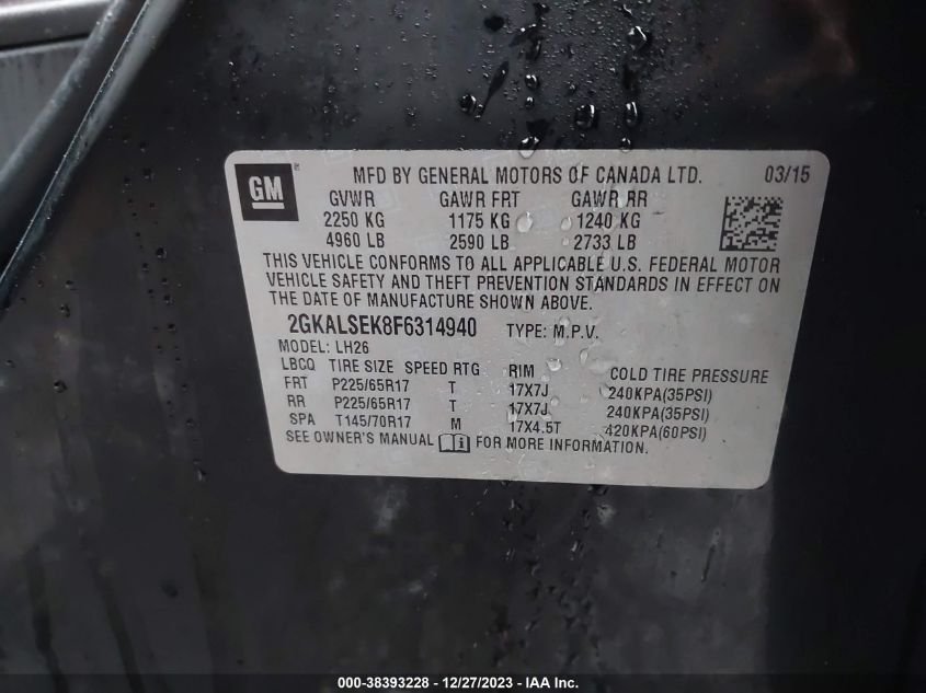 2015 GMC TERRAIN SLT-1 - 2GKALSEK8F6314940