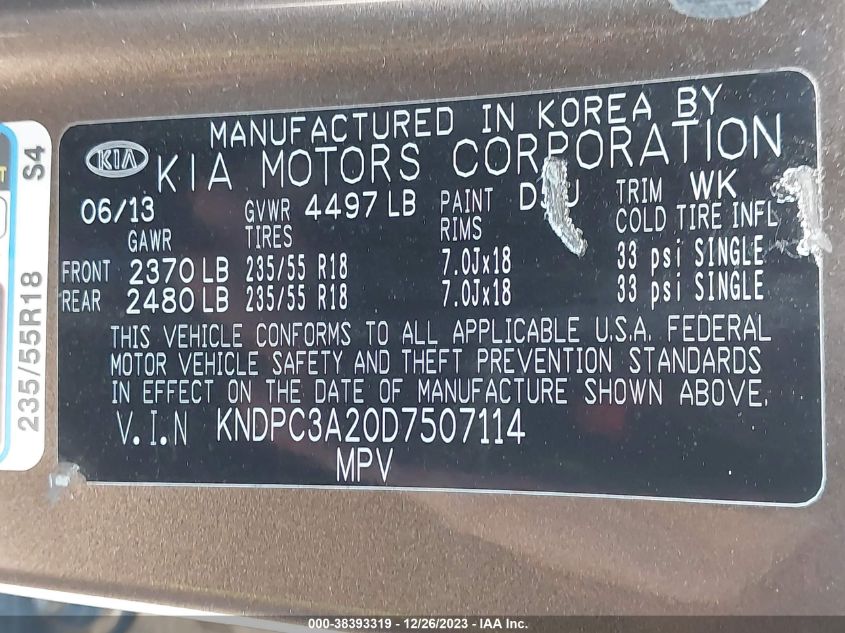 2013 KIA SPORTAGE EX - KNDPC3A20D7507114