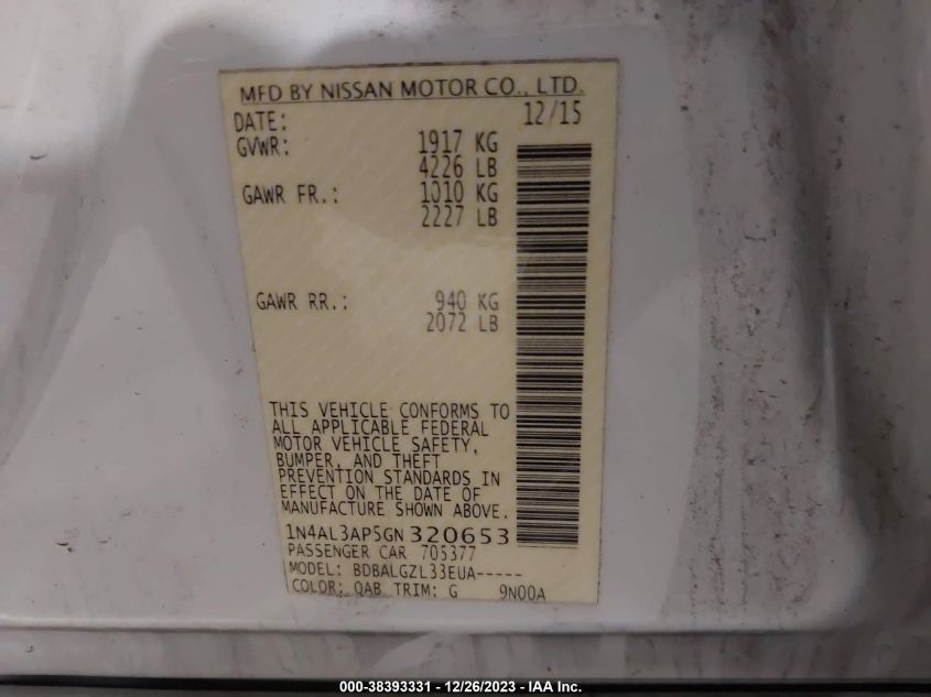 2016 NISSAN ALTIMA 2.5 S - 1N4AL3AP5GN320653
