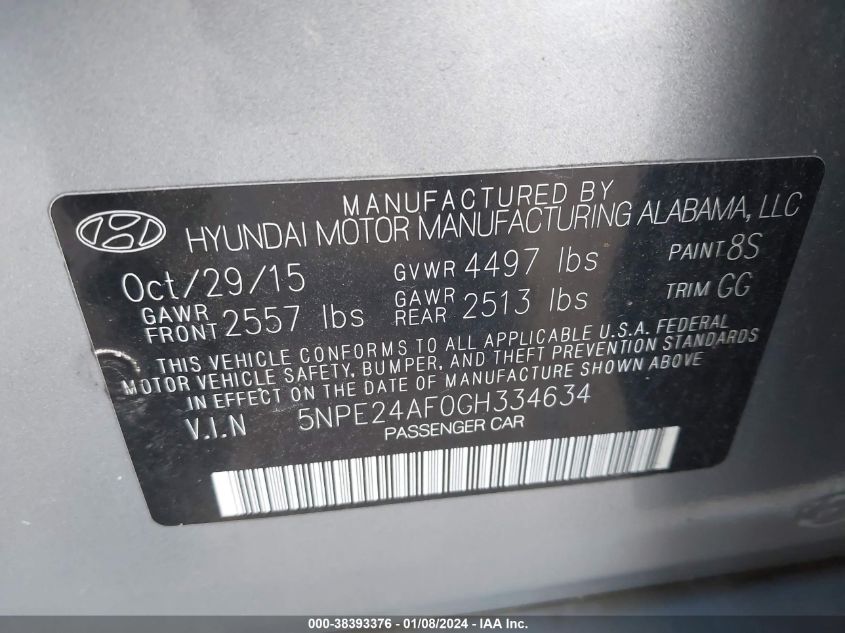 2016 HYUNDAI SONATA SE - 5NPE24AF0GH334634