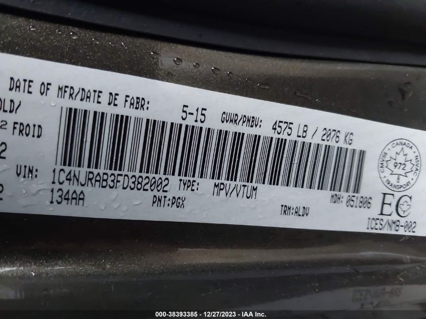 2015 JEEP PATRIOT - 1C4NJRAB3FD382002