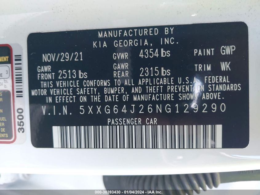 2022 KIA K5 GT-LINE - 5XXG64J26NG129290