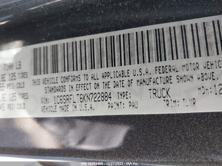 2019 RAM 1500 REBEL - 1C6SRFLT6KN722884
