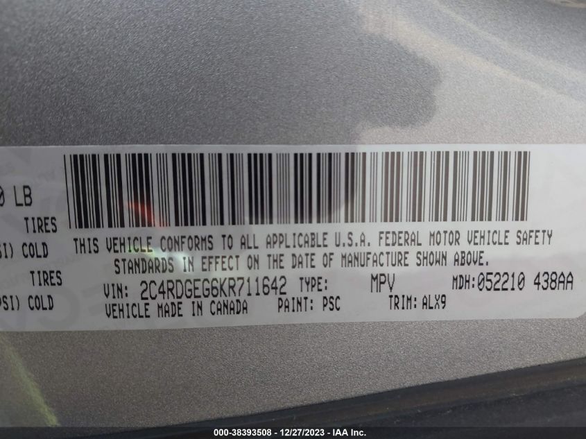 2019 DODGE GRAND CARAVAN GT - 2C4RDGEG6KR711642