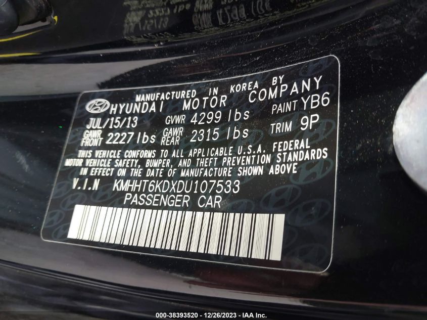 2013 HYUNDAI GENESIS 2.0T - KMHHT6KDXDU107533