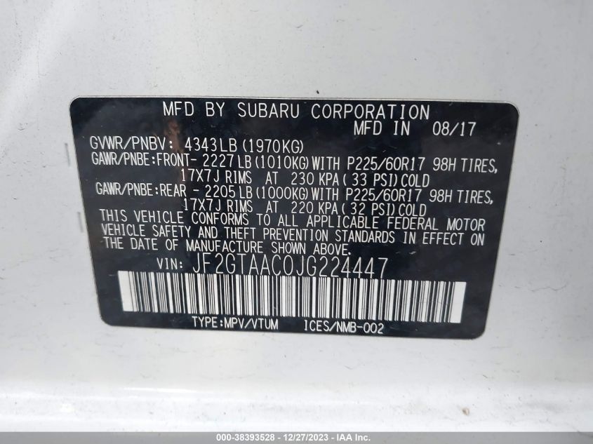 2018 SUBARU CROSSTREK - JF2GTAAC0JG224447