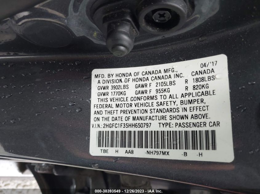2017 HONDA CIVIC EX-T - 2HGFC1F35HH650797