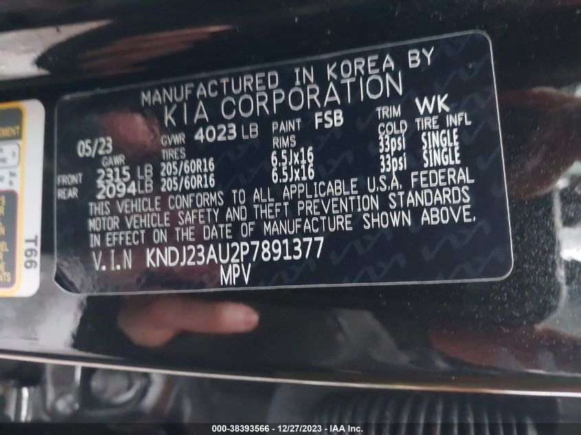2023 KIA SOUL LX/S - KNDJ23AU2P7891377