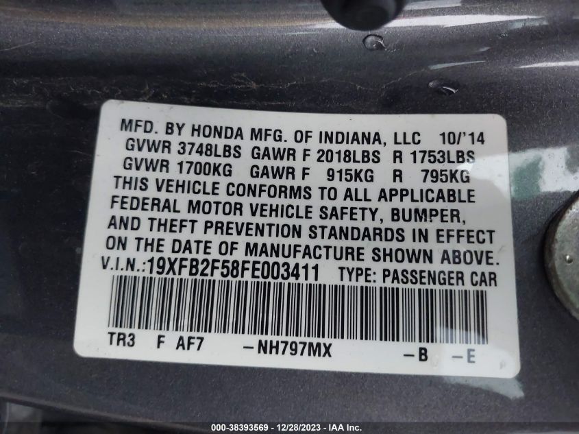 2015 HONDA CIVIC LX - 19XFB2F58FE003411