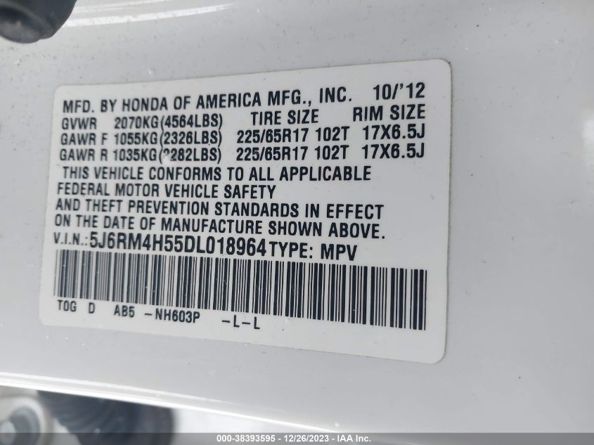 2013 HONDA CR-V EX - 5J6RM4H55DL018964