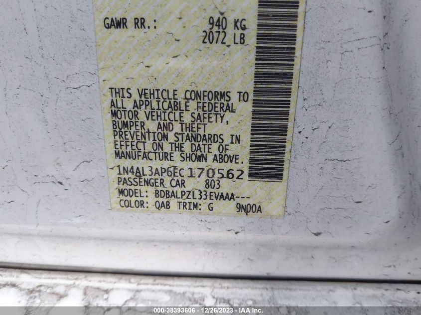 2014 NISSAN ALTIMA 2.5/S/SV/SL - 1N4AL3AP6EC170562
